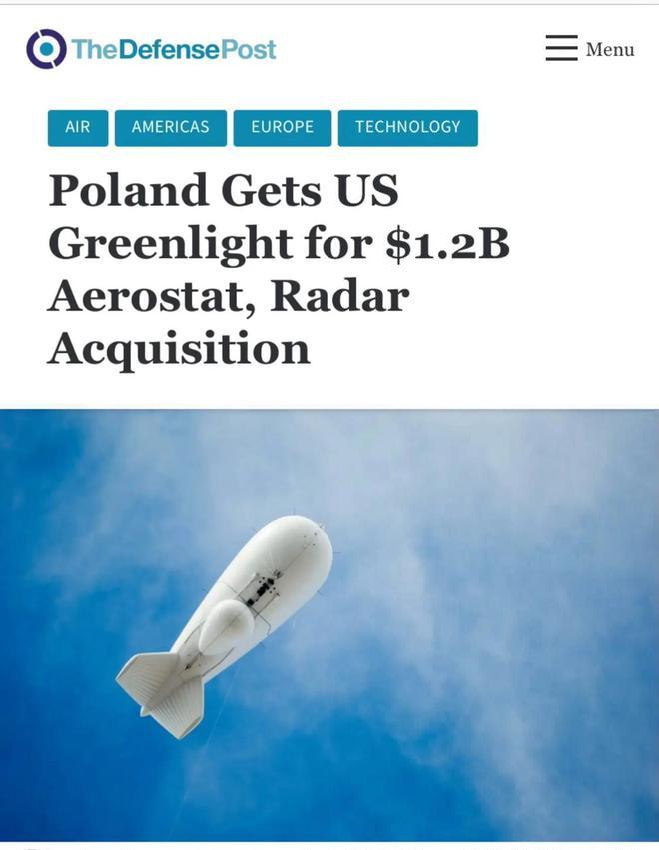 國際行業資訊 | 美方批準向波蘭出售12億美元空域預警雷達Aerostat系統